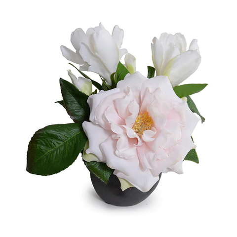 Gardenia, Pink Rose in Ceramic Egg Vase