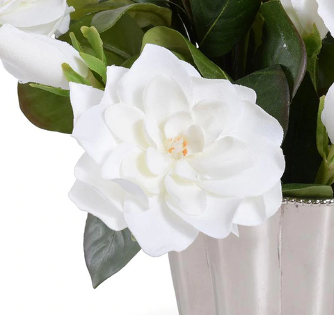 Gardenia Bouquet in Nickel Vase - White