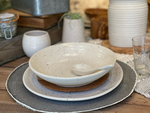 Large Ribbed Ceramic Speckled Plate