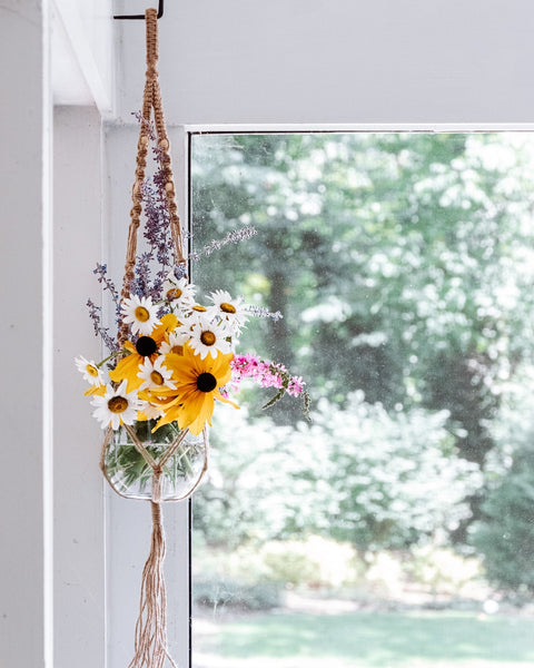 Macrame Hanging Planter with Glass Flower Pot