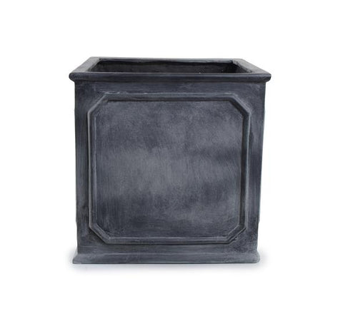 Bordered Fiberglass Cube Planter with Lead Finish - 12"W