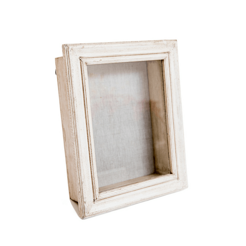 Glass Shadow Box with White Wash Frame - Taupe Background