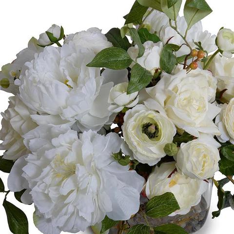Mixed White Garden Bouquet in Glass Cube