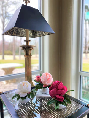 Peony Cutting in Porcelain Bowl - Dark Fuchsia