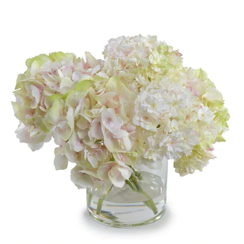 Hydrangea Bouquet in Glass Cylinder - Pink-Green