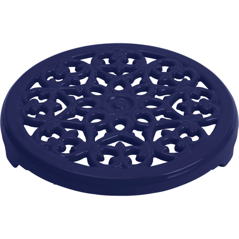 Cast Iron - 9" Round Cast Iron Lilly Trivet - Dark Blue