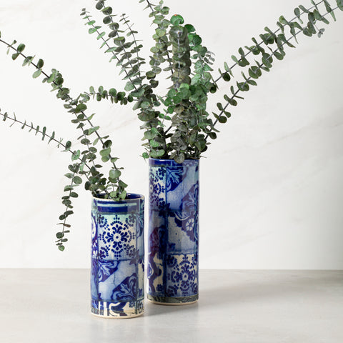 Lisboa  Cylinder vase - 25 cm | 10'' - Blue tile