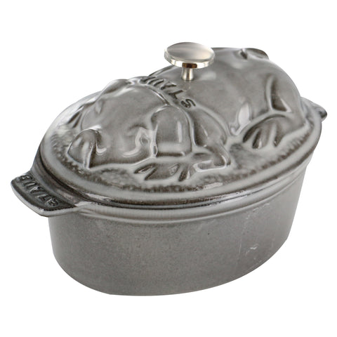 Cast Iron - 1-qt Oval Pig Cocotte - Graphite Grey