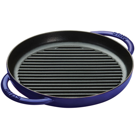 Cast Iron - 10" Round Double Handle Pure Grill - Dark Blue