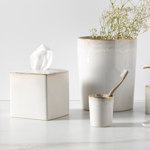 Taormina Bath Waste basket - 25 cm | 10'' - White & Gold