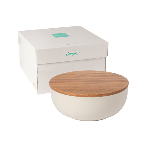 Pacifica Serving bowl - 10" - w/ oak wood lid - Vanilla